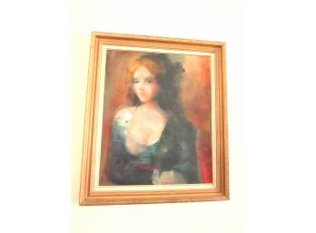 Impressionist Portrait Of A Young  Woman Signed Painting