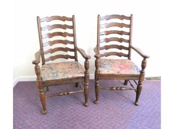 Pair Of Ladderback Arm Chairs With Cushions
