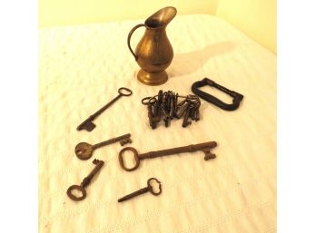 Antique Skeleton Keys And Brass