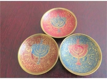 3 Enamel Brass Jerusalem Trinket Bowls