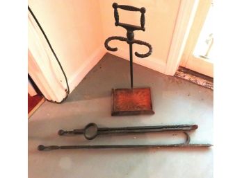 Antique Cast Iron B & H Fireplace Tools With Stand