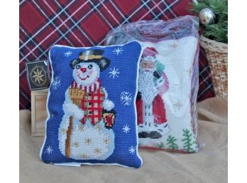 Christopher Radko Needlepoint Accent Pillows - Frosty And Santa