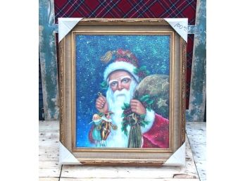 Framed Oil On Canvas Sparkly Santa By Christopher Radko