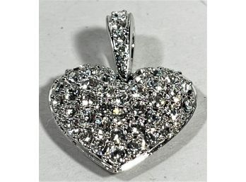 Rhinestone Studded Silver Tone Heart Shaped Pendant