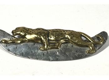 Large Signed Sterling Silver Artisan Mixed Metals Brooch Leopard Signed Courtney