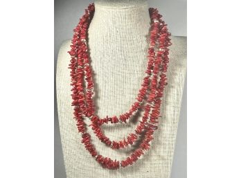 Red Branch Coral Sterling Silver Contemporary Three Strand Necklace