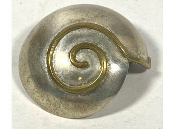 Artisan Sterling Silver Mixed Metals Shell Formed Brooch Signed COURTNEY