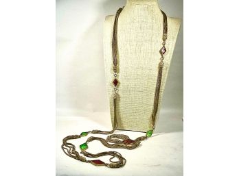 SUPER RARE & EARLY Chanel French Gilt Gold Tone Necklace W Glass Inset Stones