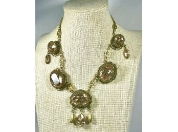 Early Miriam Haskell Jeweled Festoon Necklace Gilt Brass