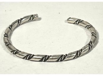 Vintage Sturdy Sterling Silver Rope Turned Bangle Cuff Bracelet