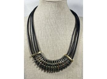 Leather & Multi Colored Tone Metal 1980 Necklace