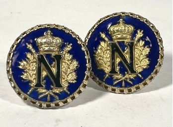 Pair Fine Enamel Napoleonic Large Faced Cufflinks In Cobalt Blue