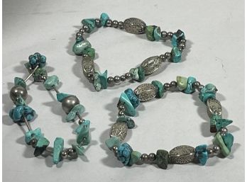 Genuine Turquoise Lot Three Beaded Bracelets