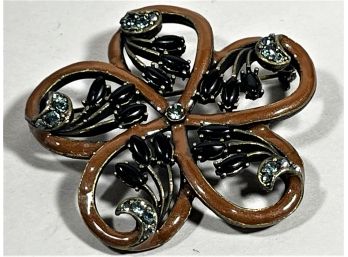 Enamel & Rhinestone Circular Flower Formed Brooch