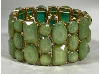 Elastic Green Faceted Stone Designed Bracelet W Green Stones