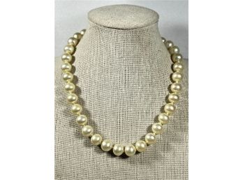 Signed MAZER 14' Long Faux Pearl Choker Necklace Rhinestones