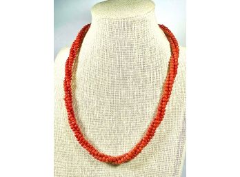 Fine Sterling Silver Genuine Coral Beaded Necklace