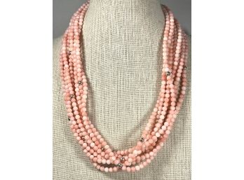 Fine Sterling Silver Multi Strand Pink Coral Necklace Contemporary