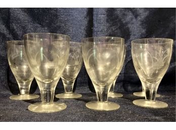 Set Of 6 Plus One Pretty Etched Glasses