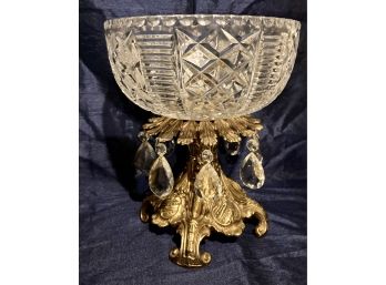 Cut Glass Bowl On Elaborate Stand With Crystals Numbered  702H1