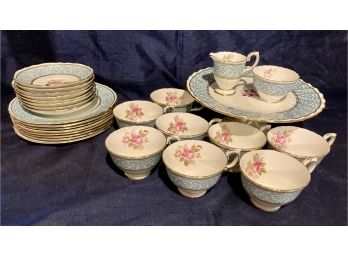 Staffordshire Fine Bone China England Beautiful Luncheon Set For 8 With Cake Plate Sugar And Creamer