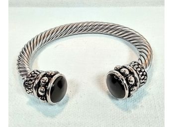 YURMAN INSPIRED CHUNKY RHODIUM PLATED CUFF BANGLE WITH BLACK ACCENTS- NEW - TARNISH RESISTANT & HYPOALLERGENIC