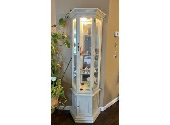 White Paint Decorated Demilune Mirror Back Display Cabinet - No Contents