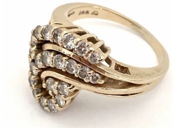 14K Gold Woman's Diamond Cocktail Ring - Size 6 3/4 - 4.6 Gross Dwt