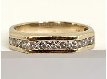 Men's Or Woman's 14K Gold Band Ring With Channel Set Diamonds - Size  9 1/4 - 2.6 Gross Dwt
