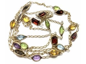 14K Gold Long Chain With Semi-Precious Stones - 9.1 Gross Dwt