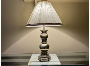 Stiffel Table Lamp With Original Stiffel Shade In Antique Brass Finish