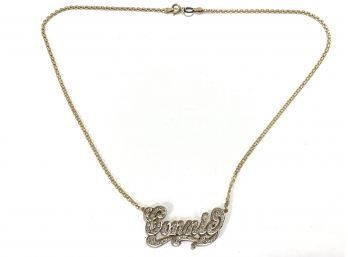 14K Two Tone Gold With Diamonds CONNIE Name Plate Necklace - 5.5 Gross Dwt