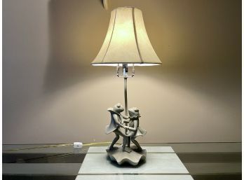 Whimsical Ceramic Dancing Frog Couple Table Lamp With Shade