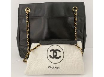 Authentic Chanel Black Soft Leather Handbag With Gold-tone Chain & Storage Bag
