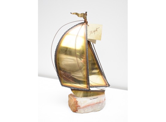 Demott Brass Sailboat; Signed Sculpture