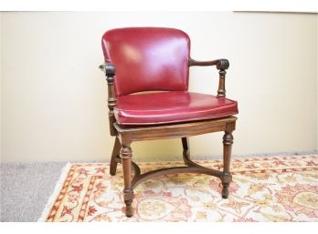 Clark & Gibby INC. Ornate Pair Of Upholstered Oak Conference Room Arm Chairs With Turned Wood Legs