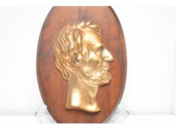 Bronzed Abraham Lincoln Mounted On Wooden Plaque