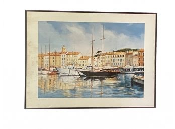 Double Signed Lithograph 'San Tropez' By Michele Gallego 22' X 30