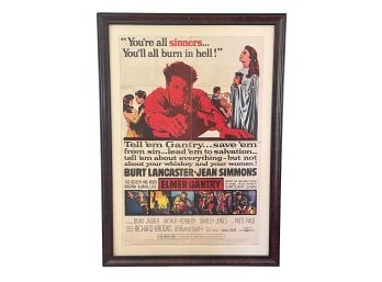 Framed Original Vintage Movie Poster 'Elmer Gantry' 33.5' X 46.5'