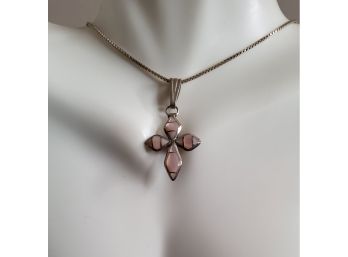 Beautiful Pink MOP Cross In Sterling Silver