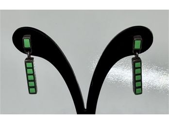 Sterling Silver Line Drop Earrings With Color Inlay