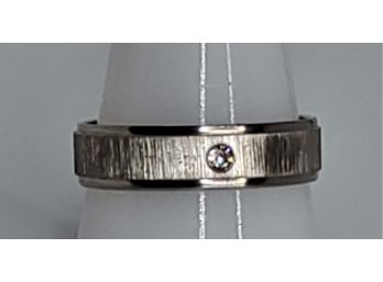 Stainless Steel Band With Brushed Center And Clear Stone