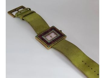 Heidi Daus B6551  Multicolored Face Green Leather Band Watch