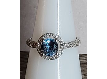 Beautiful Created London Topaz And White Sapphire Sterling Silver Ring