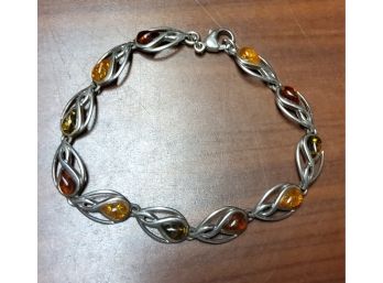 Unique Sterling Silver Amber Bracelet