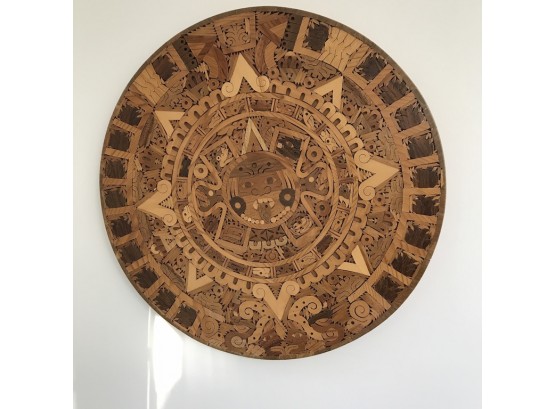 Carved Wooden Aztec Calendar