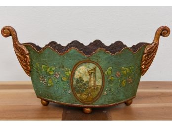 Hand Painted Tole Planter With Gilded Wings And Feet