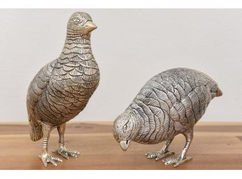 Pair Of Vintage Heavy Weight Pewter Wild Quail Bird Figurines