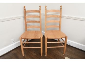 Pair Of Oak Ladderback Side Chairs