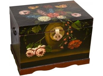 Hand Painted Floral Design Trunk With Brass Fittings